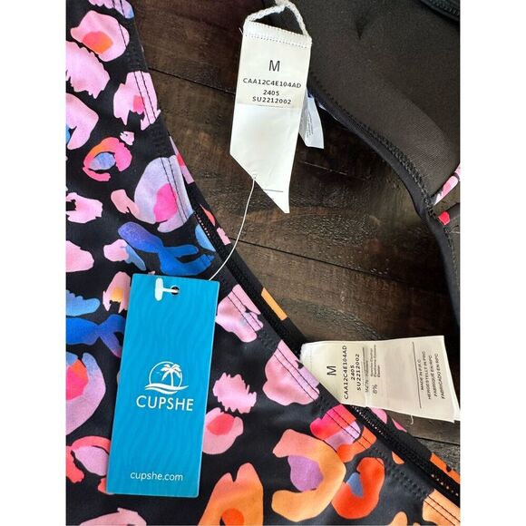 Cupshe Pink and Black Cheetah Colorful Push-up Bikini Set size Medium New - Picture 3 of 4